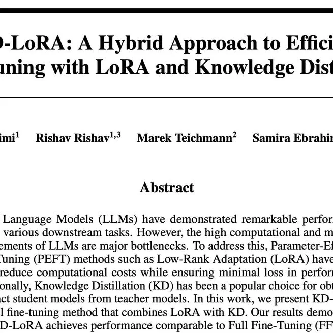 KD-LoRA: A Hybrid Approach to Efficient Fine-Tuning with LoRA and Knowledge Distillation