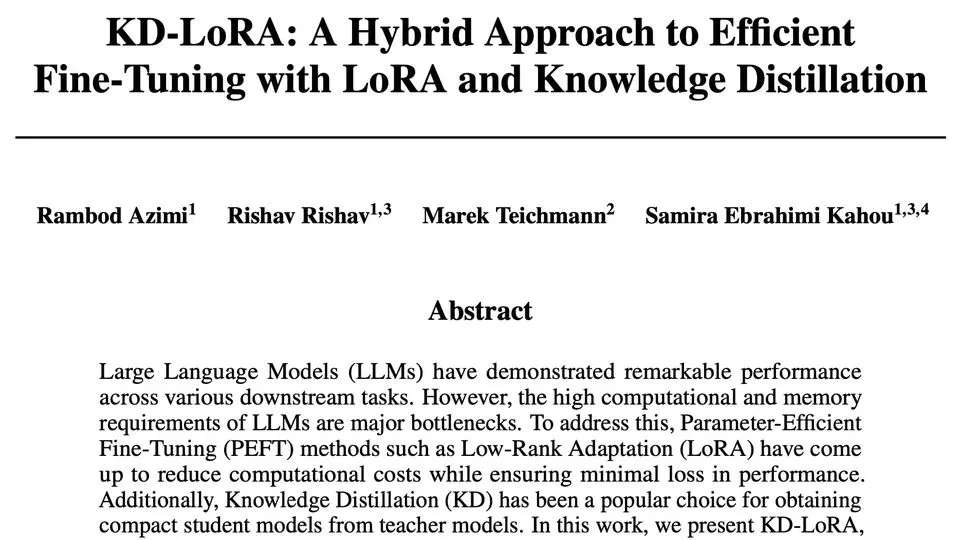 KD-LoRA: A Hybrid Approach to Efficient Fine-Tuning with LoRA and Knowledge Distillation